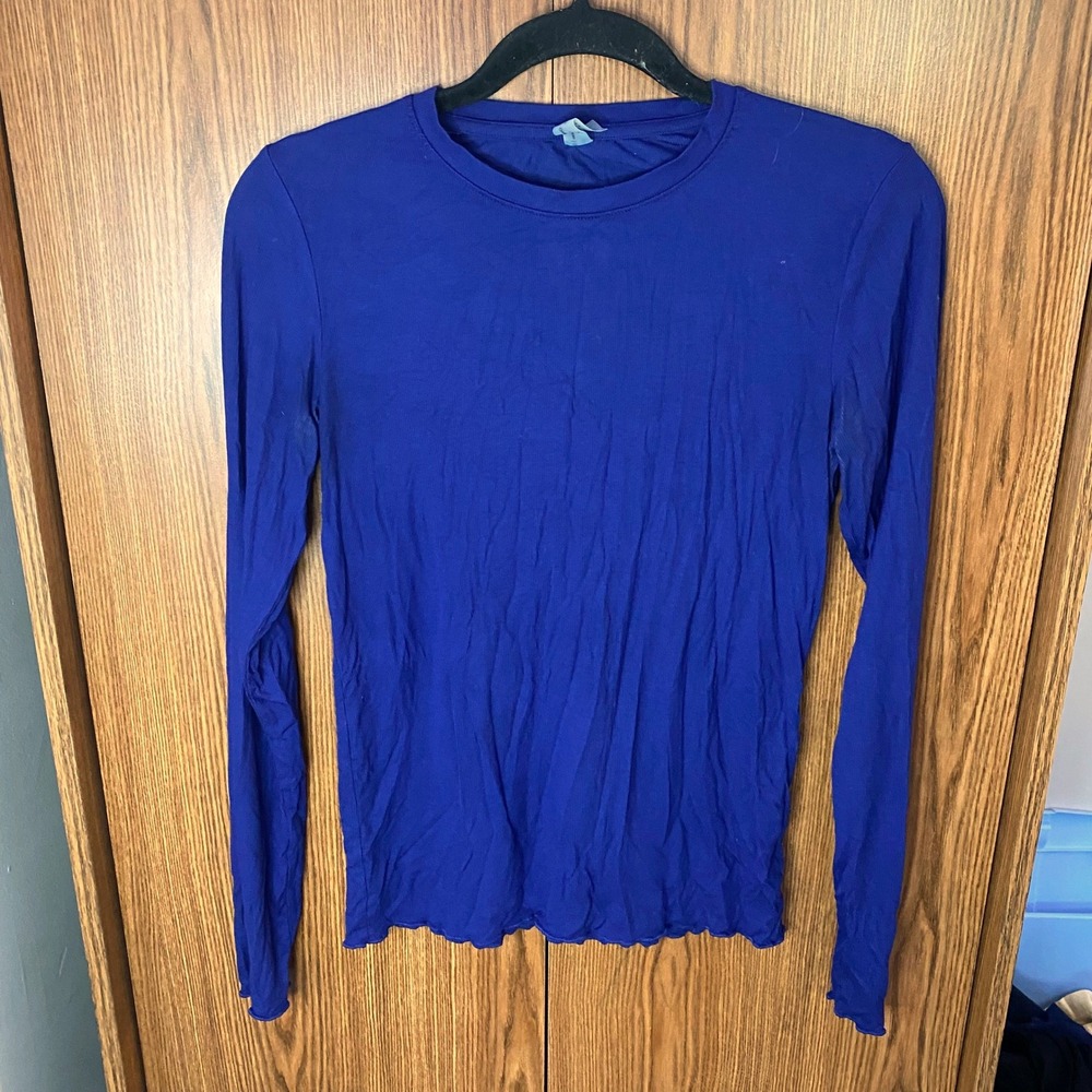 Outdoor Voices Long Sleeve Top Womens Small Blue Lettuce Edge Modal Stretch